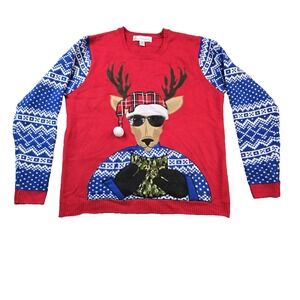 Jolly Sweater Men's  Pullover Christmas Sweater Deer Reading Camo‎ Sunglasses XL